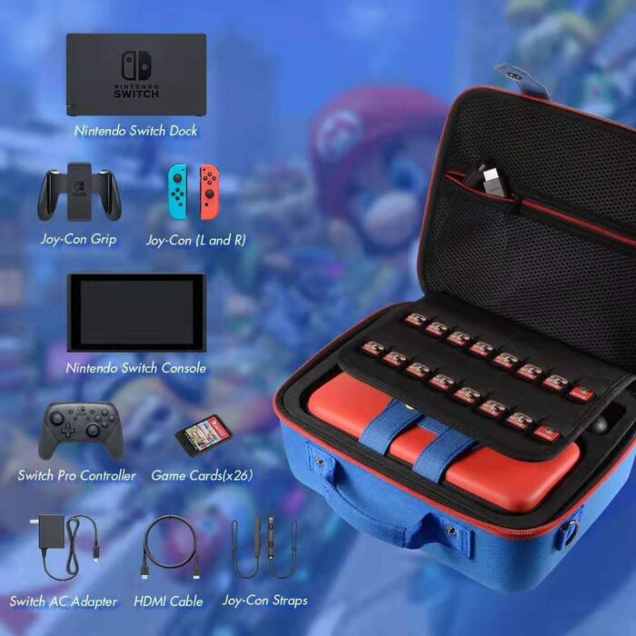 Nintendo Switch Eva Case Hard Shell Mario Case Red Blue Carry Case