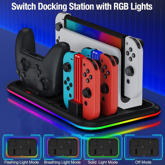 High Quality Multifunction Charging Dock with RGB LED Lighting for NS /OLED