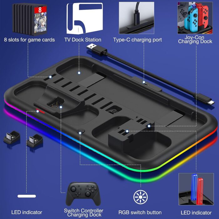 High Quality Multifunction Charging Dock with RGB LED Lighting for NS /OLED