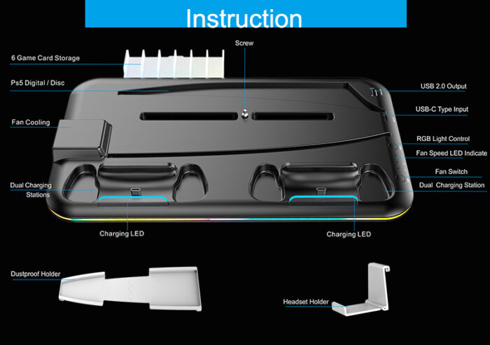 Multi functional Cooling Stand Station For Ps5 Console